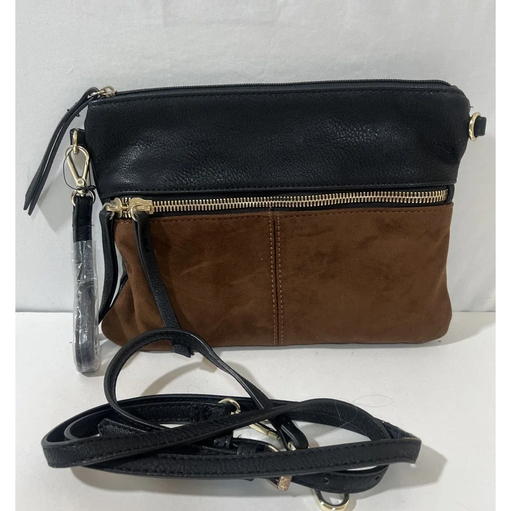 Chico's Clutch Purse With Wrist Strap,  Brown And Black With Cheetah Lining